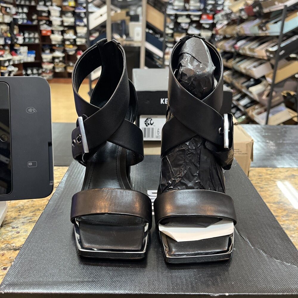 DKNY Women's Revelyn Black Leather Ankle Strappy Zipper High Sandals Size 6.5M - Picture 5 of 6